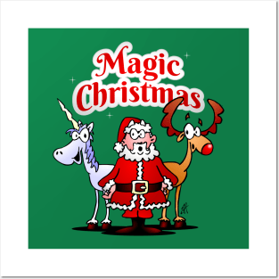 Magic Christmas: Santa, reindeer and a unicorn Posters and Art